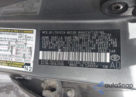 2005 Toyota Corolla S from USA, damaged, VIN 2T1BR32E95C356193